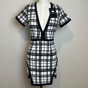 Misguided black and white plaid bodycon short sleeve mini dress